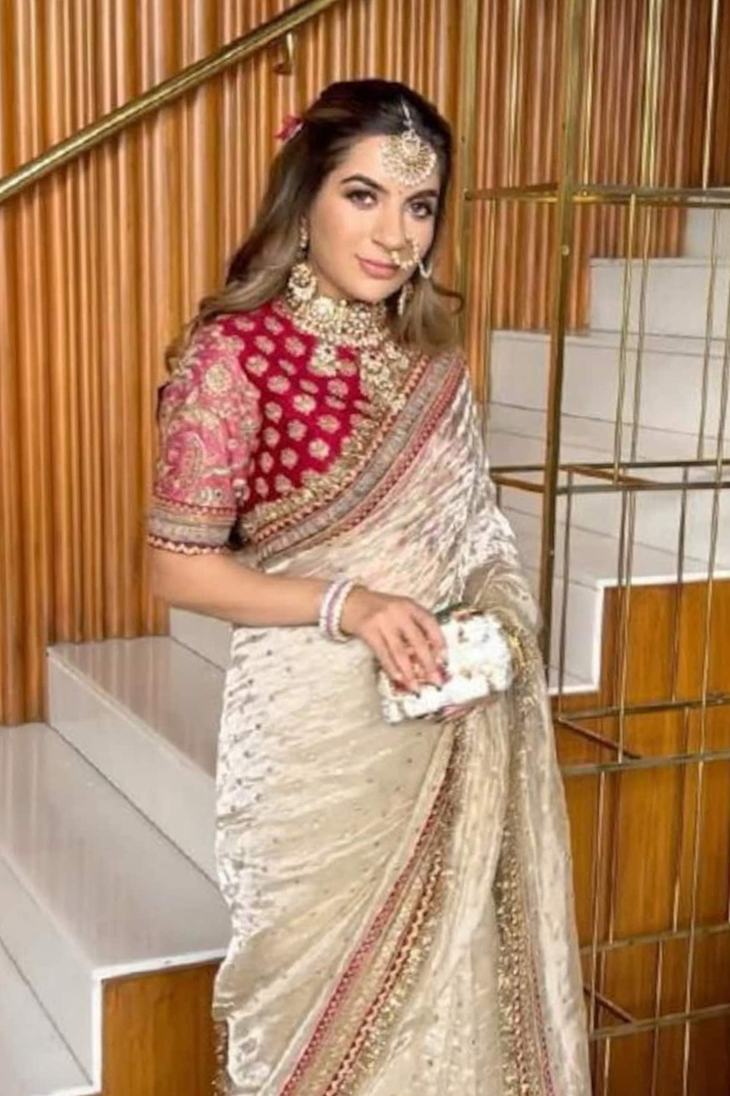 Off White Organza Silk With Embroidery Thread + Sequence Butti Work Saree