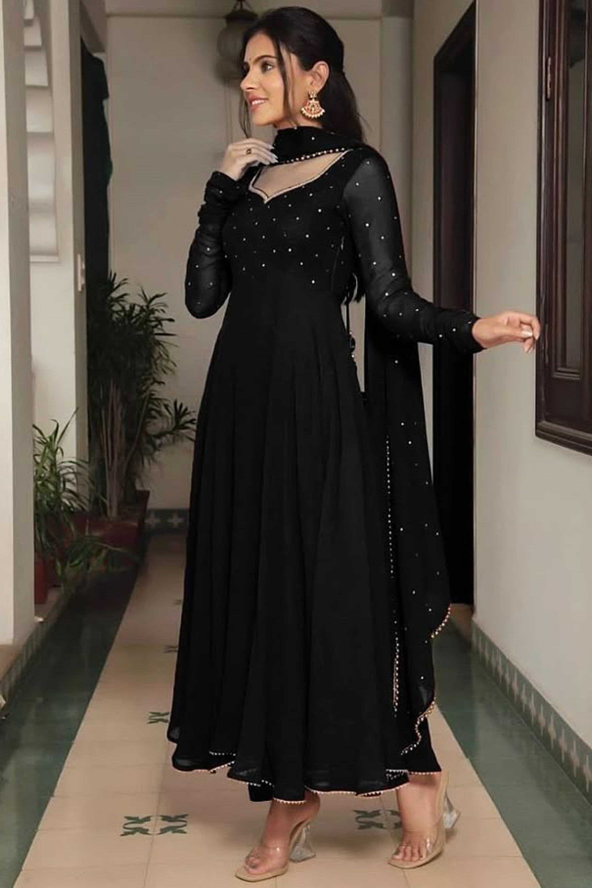 Black Colour Anarkali Gown With Dupatta