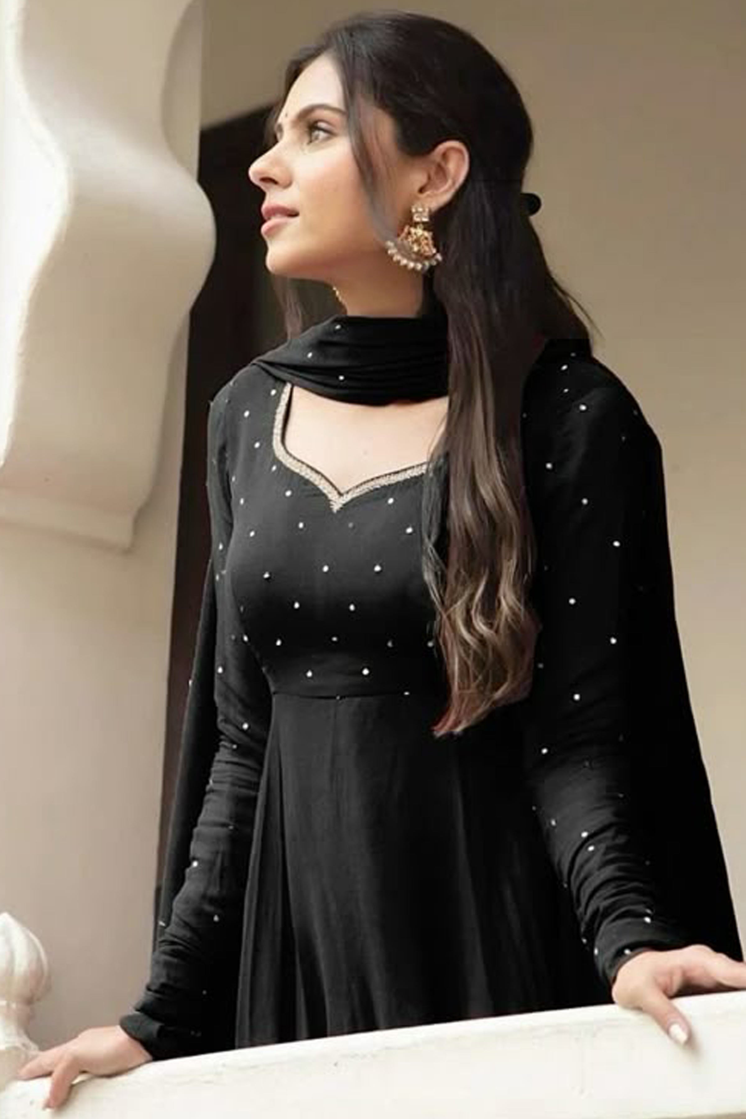 Black Colour Anarkali Gown With Dupatta