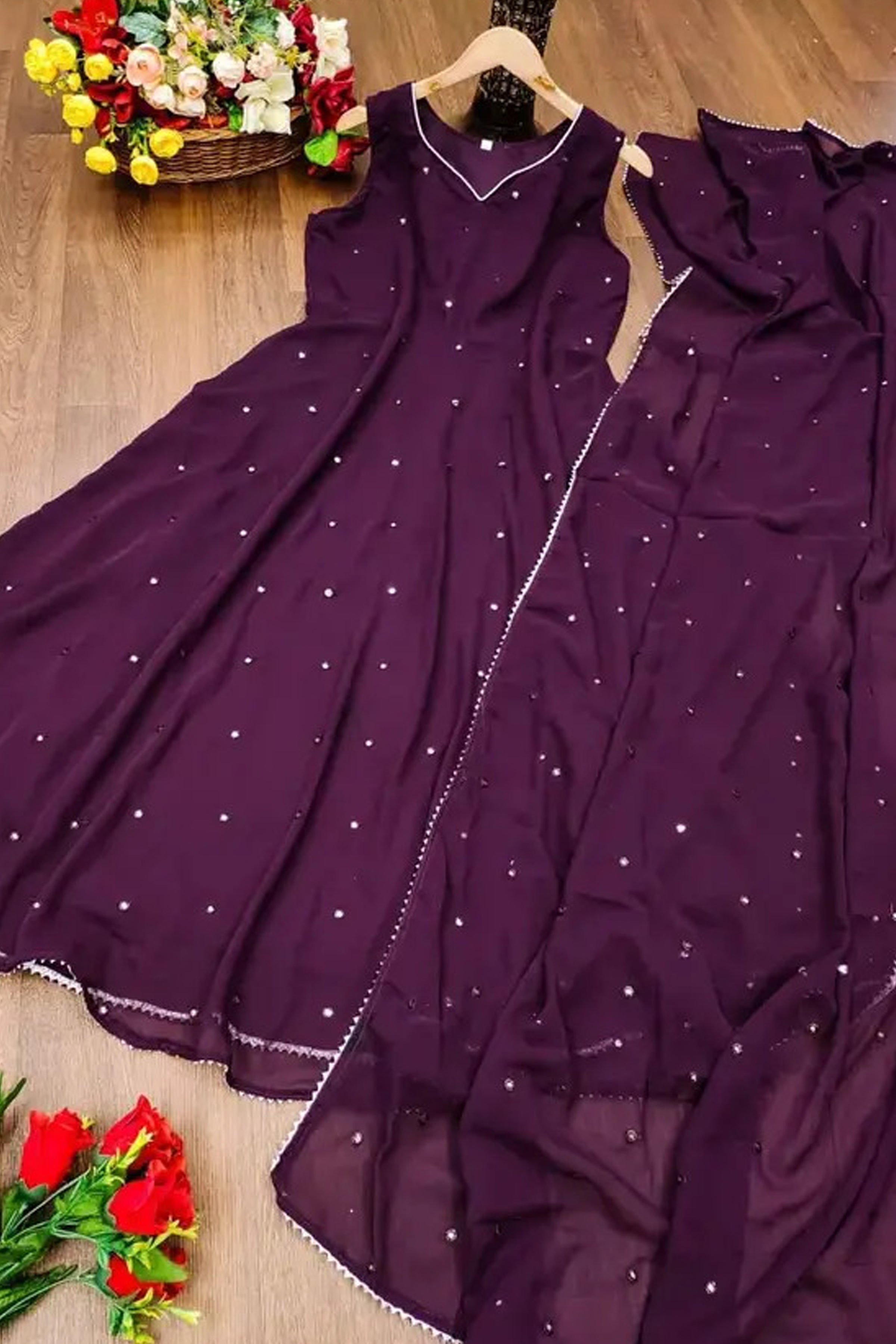 Dusty Purple Colour Anarkali Gown With Dupatta