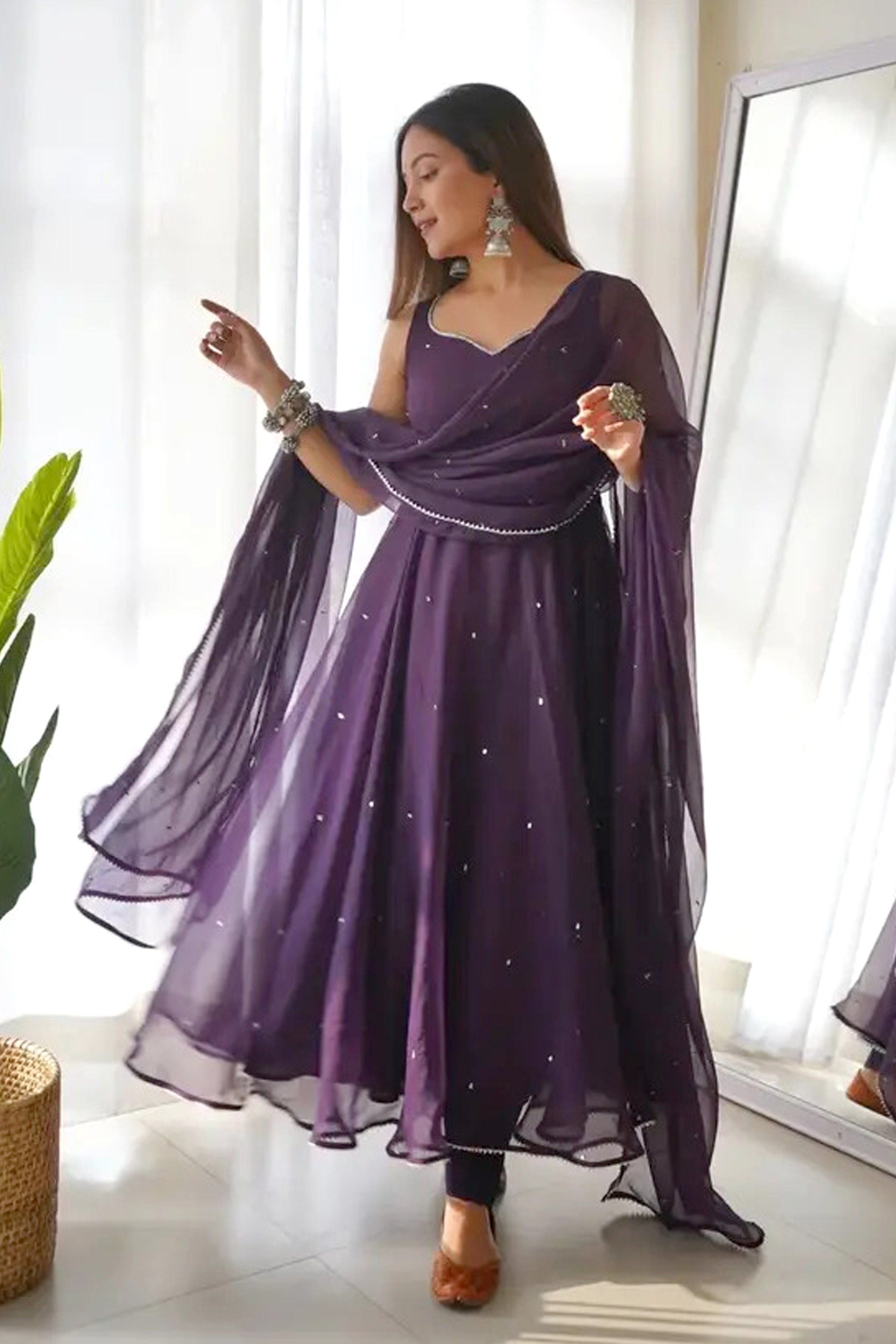 Dusty Purple Colour Anarkali Gown With Dupatta