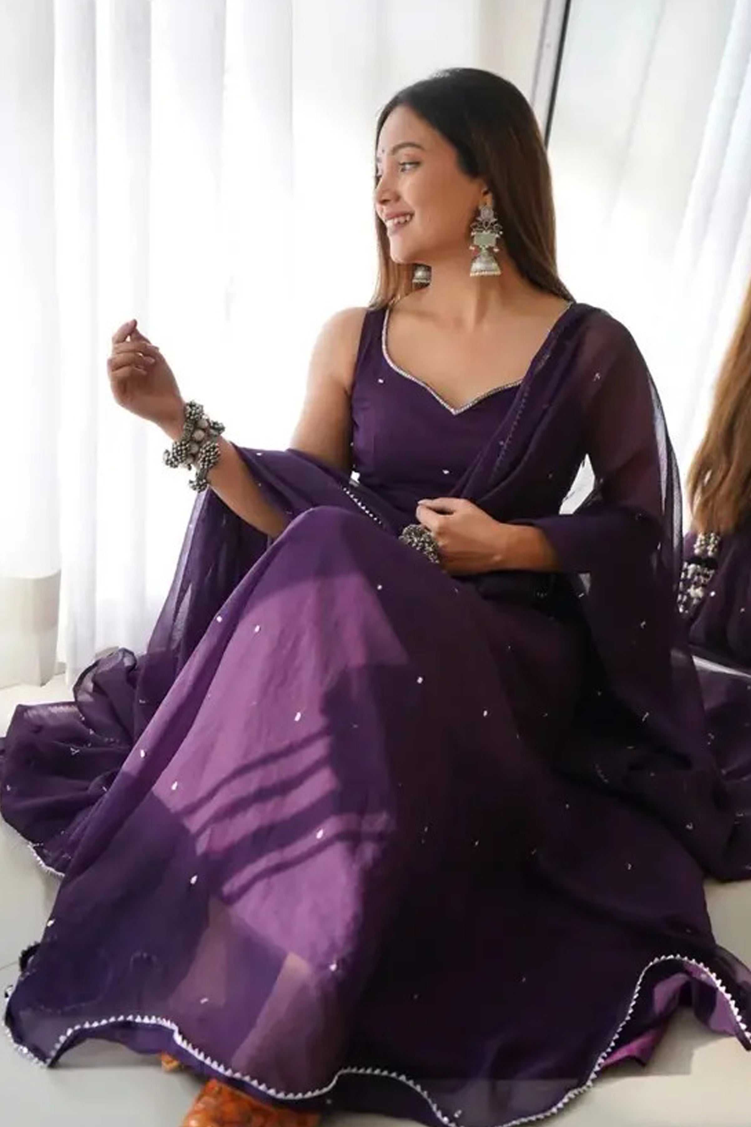 Dusty Purple Colour Anarkali Gown With Dupatta