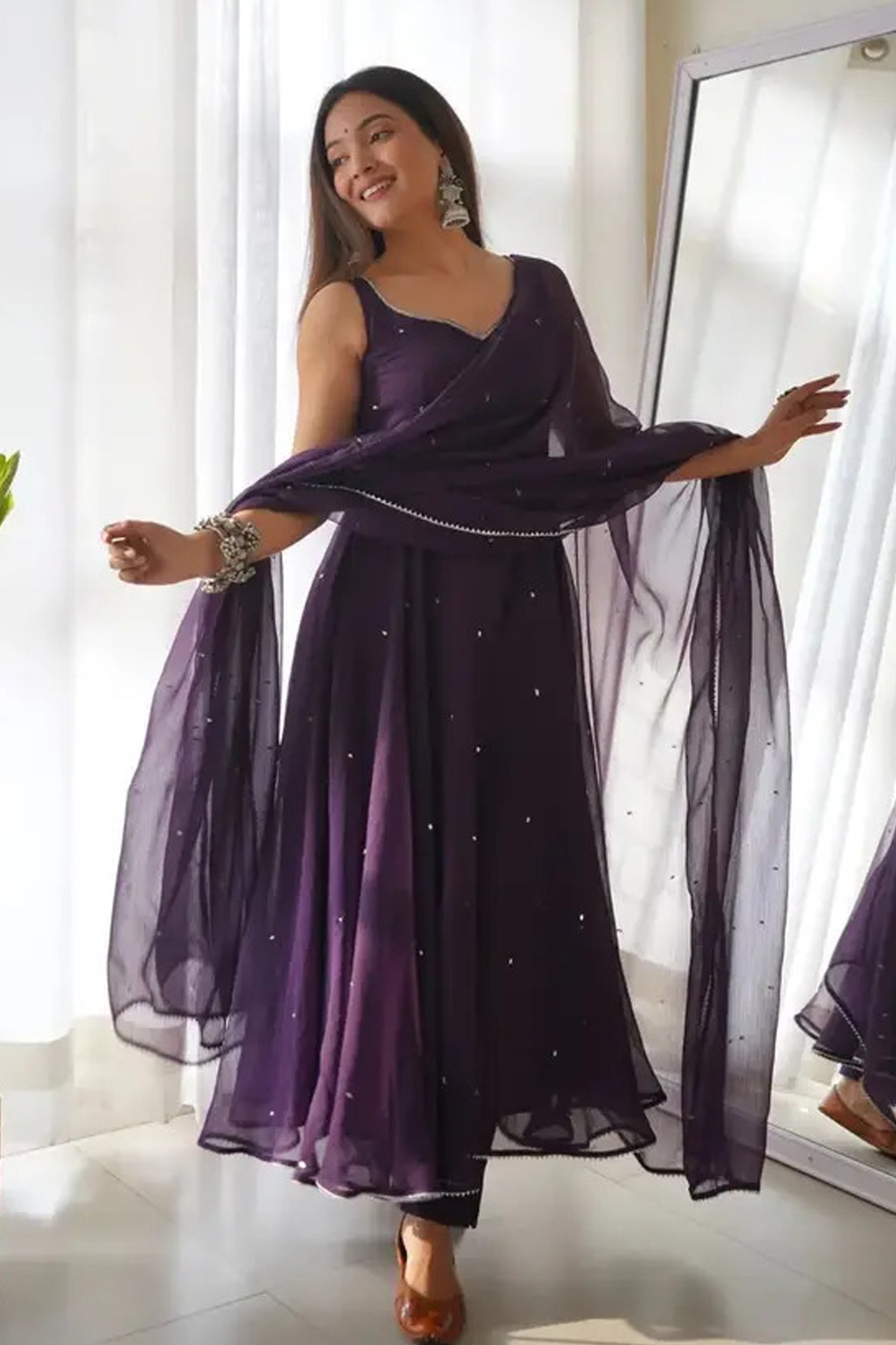 Dusty Purple Colour Anarkali Gown With Dupatta