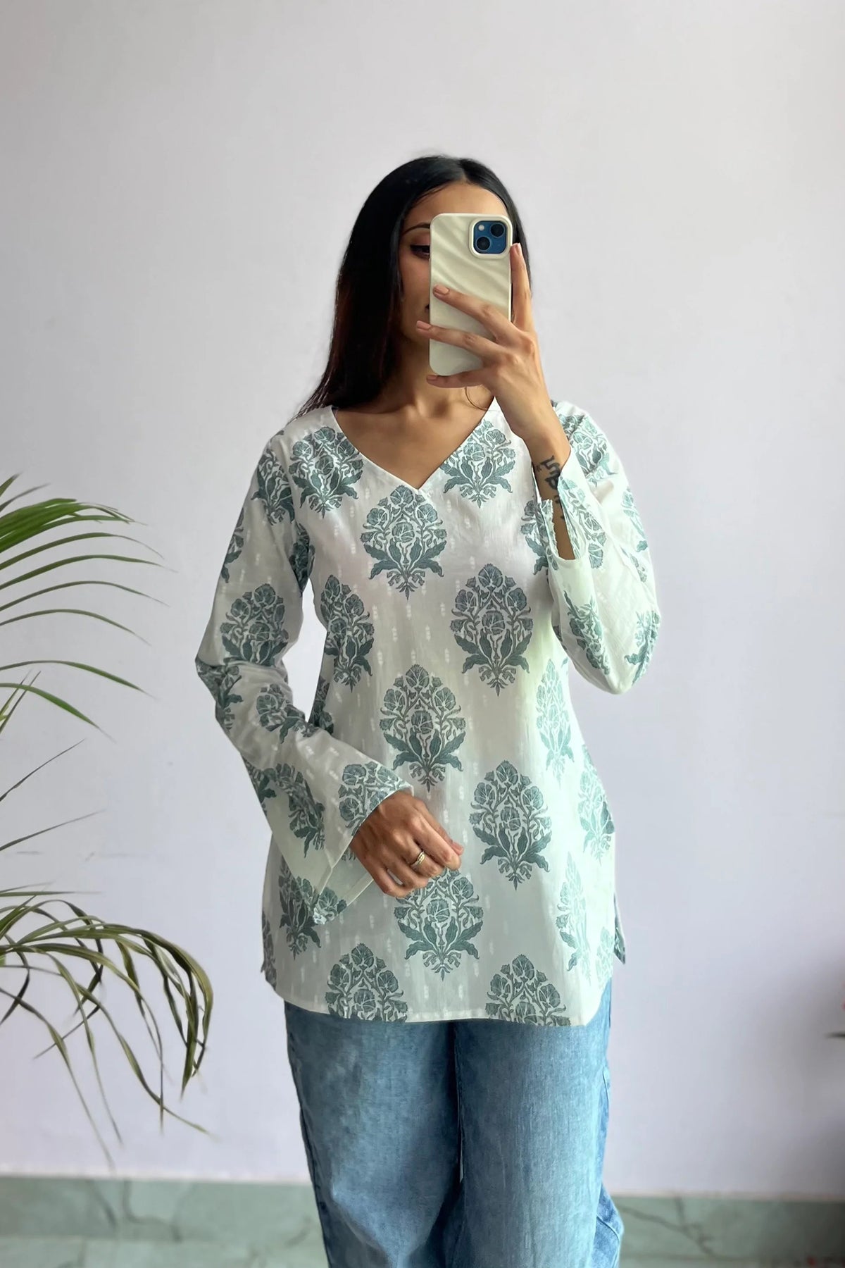 Floral Buta Printed Kurta With Bell Sleeves