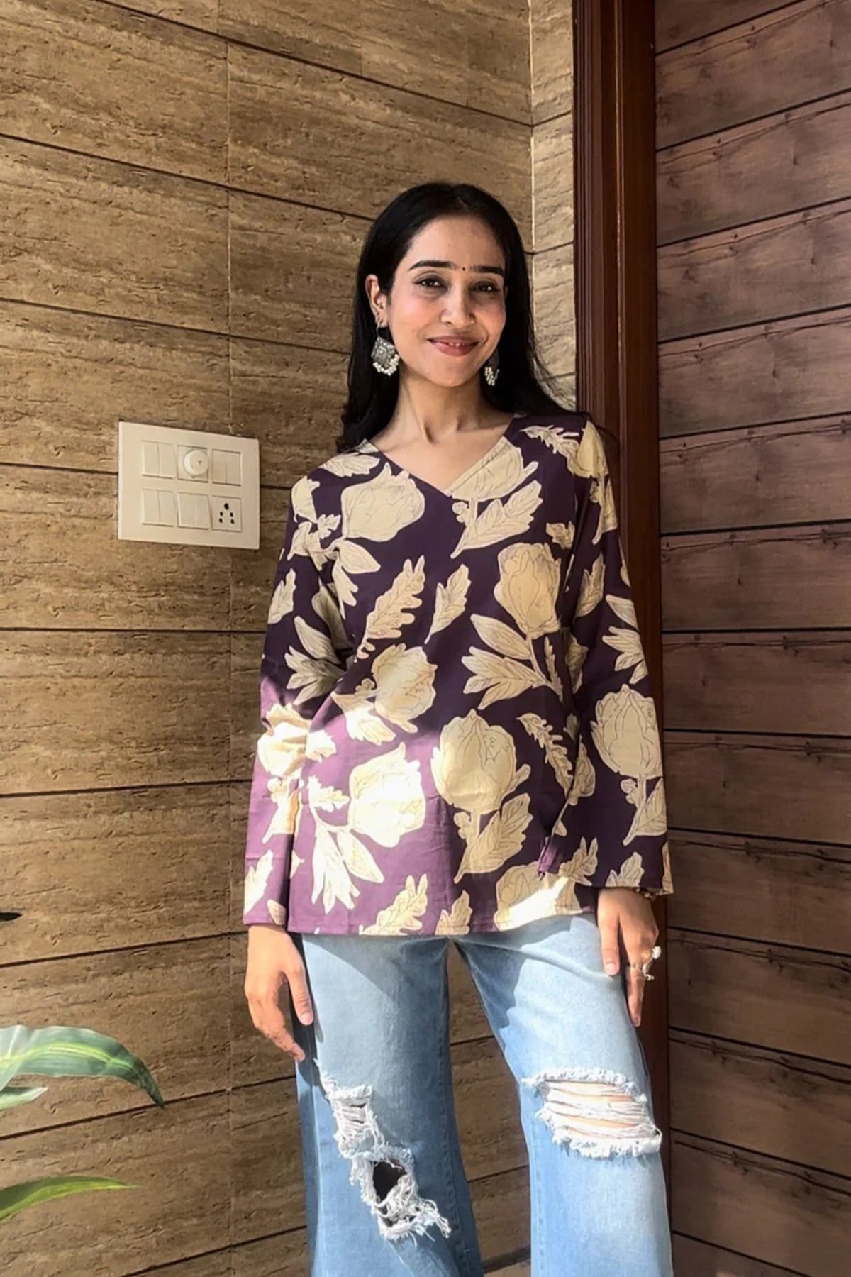 Floral Paisley Printed Kurta With Bell Sleeves