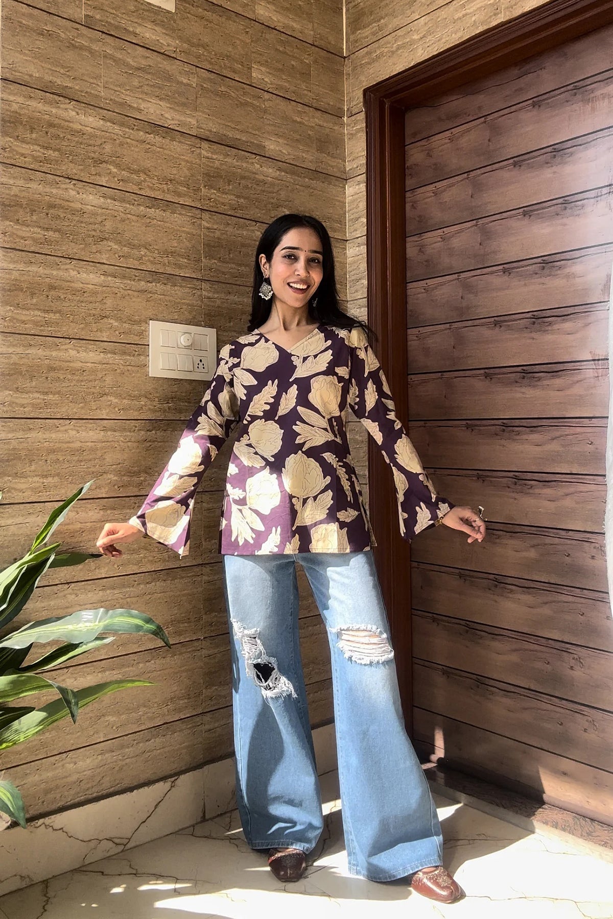 Floral Paisley Printed Kurta With Bell Sleeves