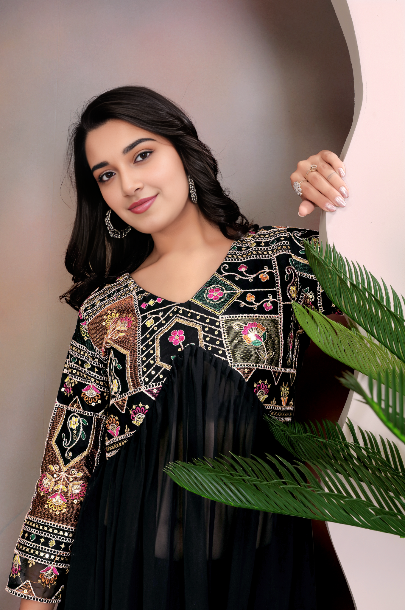 Black Colour Anarkali Gown Pant With Dupatta Set